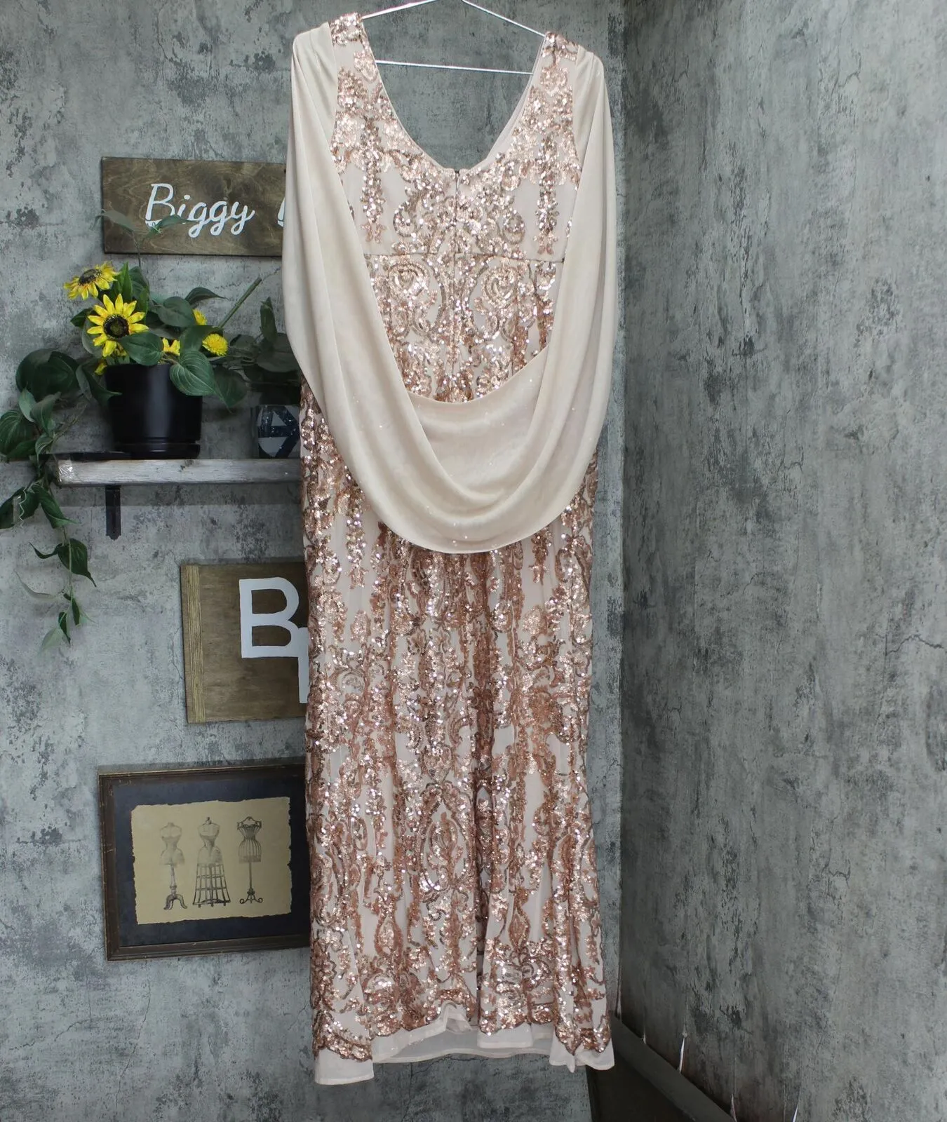 R&m Richards Womens Sequin Cocktail Gown 5909 Rose Gold 14
