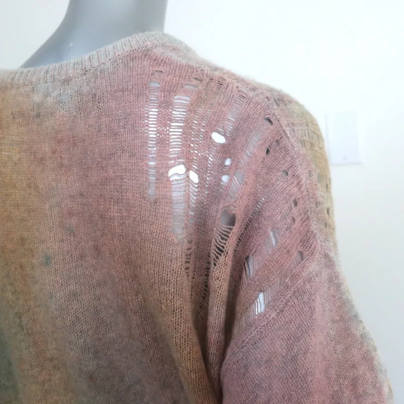 Raquel Allegra Distressed Sweater Pink/Multi Wool-Cashmere Knit Size 1