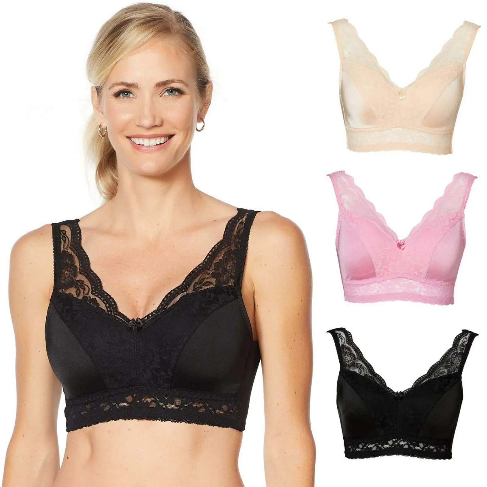 Rhonda Shear 3 Pack Lace Overlay Pin Up Bras