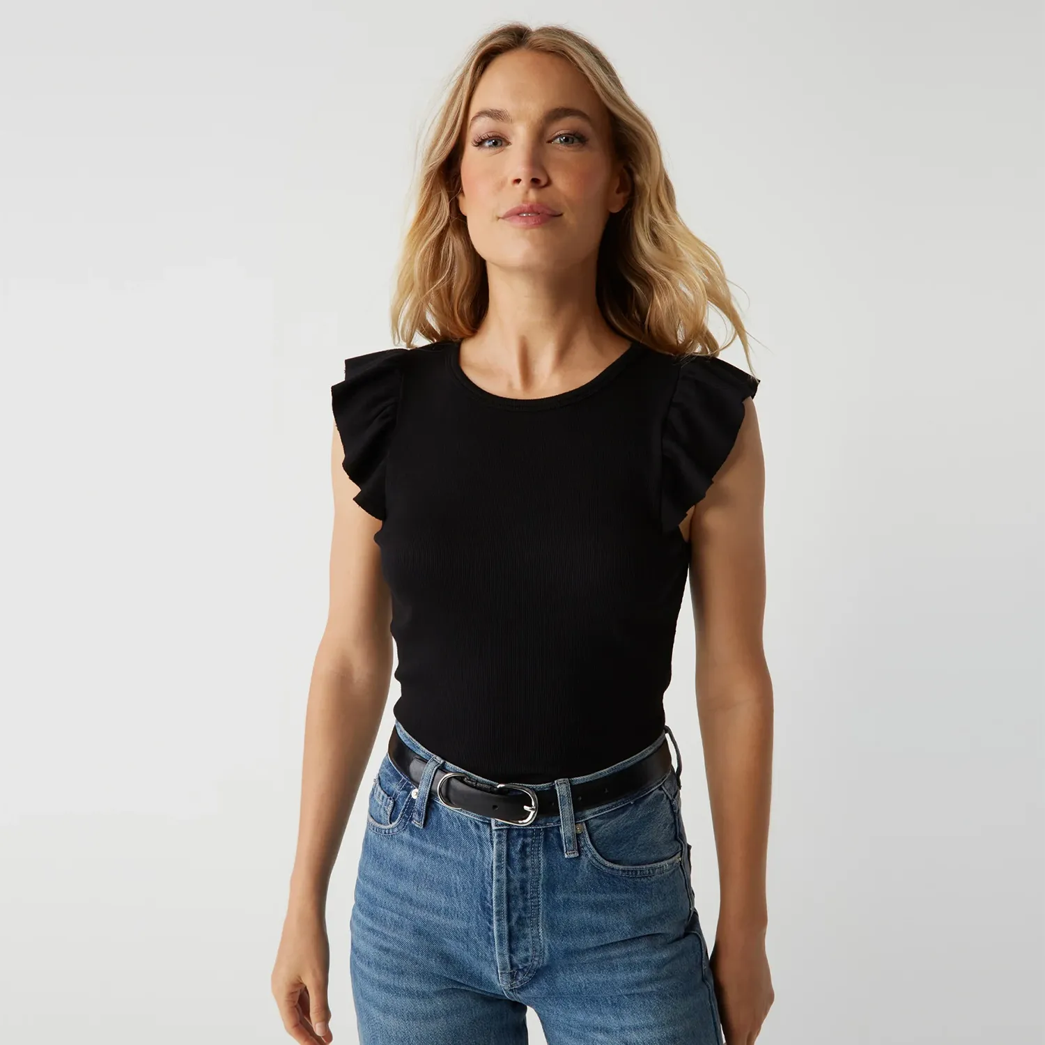 Rina Flutter Sleeve Top - Black