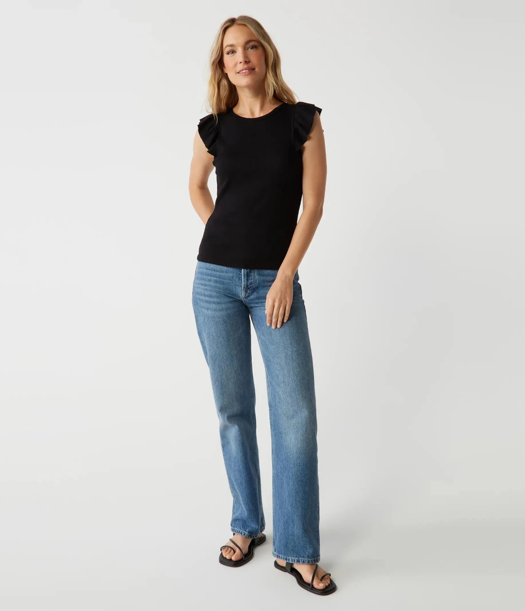 Rina Flutter Sleeve Top - Black