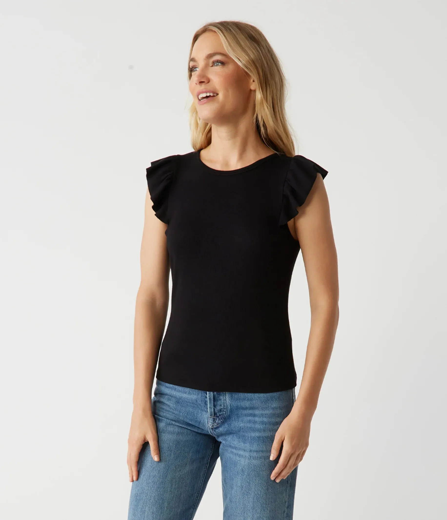 Rina Flutter Sleeve Top - Black