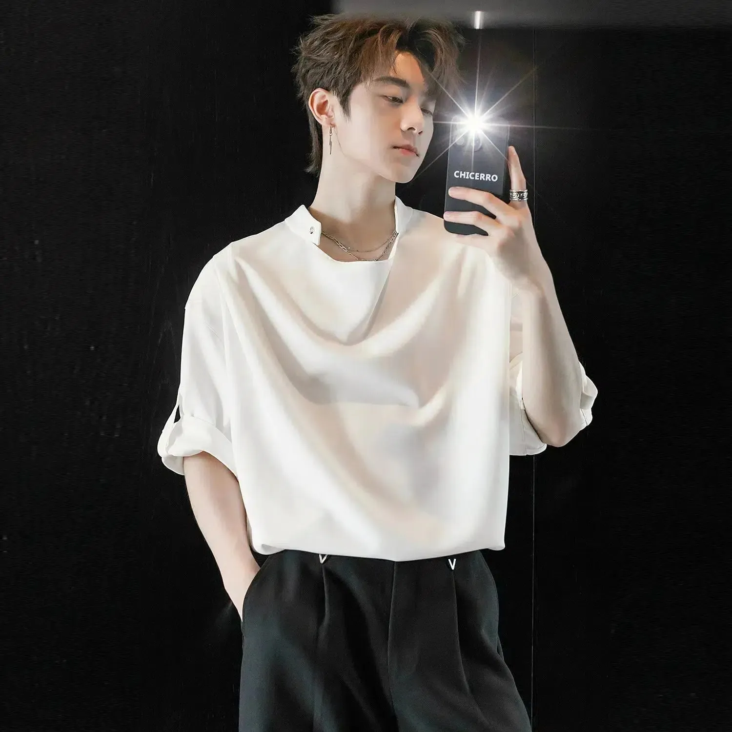Rolled Sleeve Chiffon Shirt