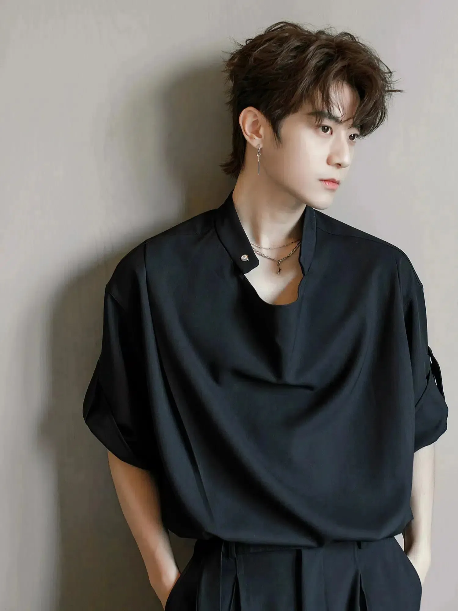 Rolled Sleeve Chiffon Shirt