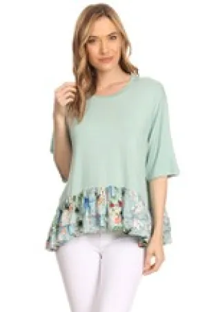 Sage Flare Top with Ruffle