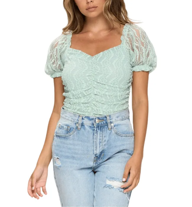 Sandra Sage Green Puff Sleeve Bodysuit