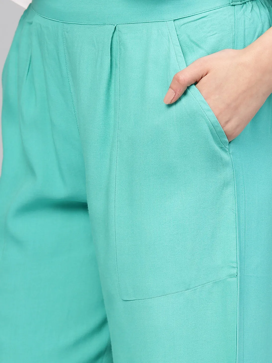 Sea Green Solid Rayon Palazzo