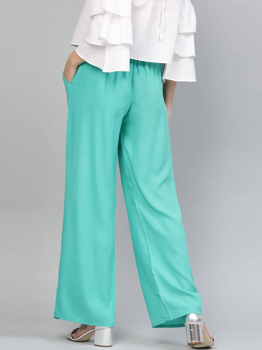 Sea Green Solid Rayon Palazzo