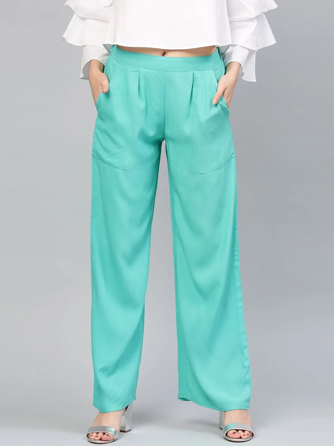 Sea Green Solid Rayon Palazzo