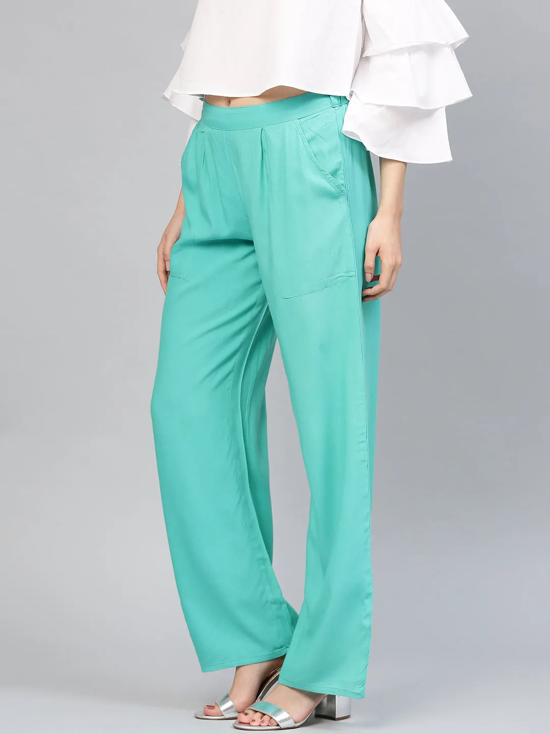 Sea Green Solid Rayon Palazzo