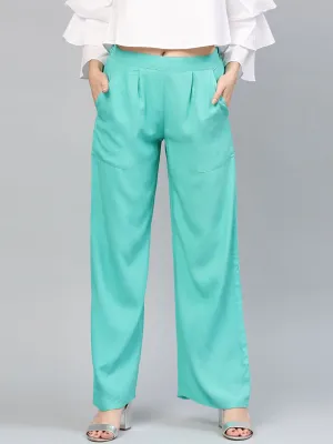 Sea Green Solid Rayon Palazzo