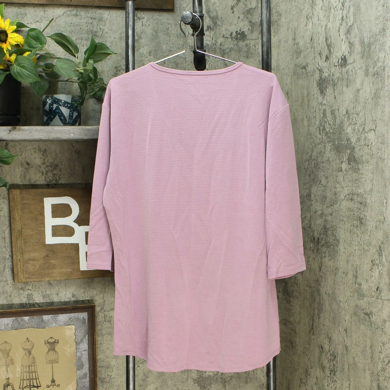 Seg'Ments Women's Essential 3/4 Sleeve V-Neck Textured Knit Top