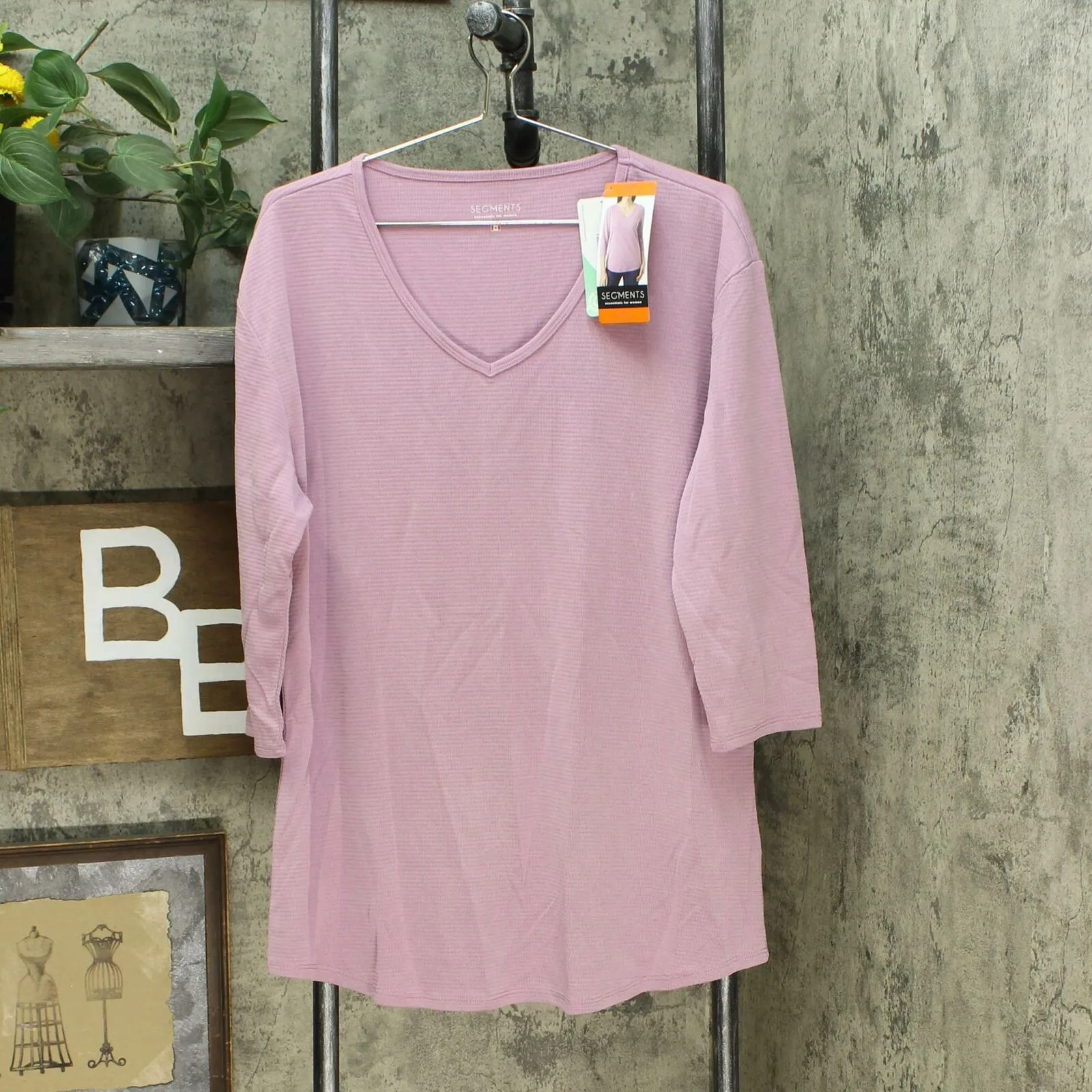 Seg'Ments Women's Essential 3/4 Sleeve V-Neck Textured Knit Top