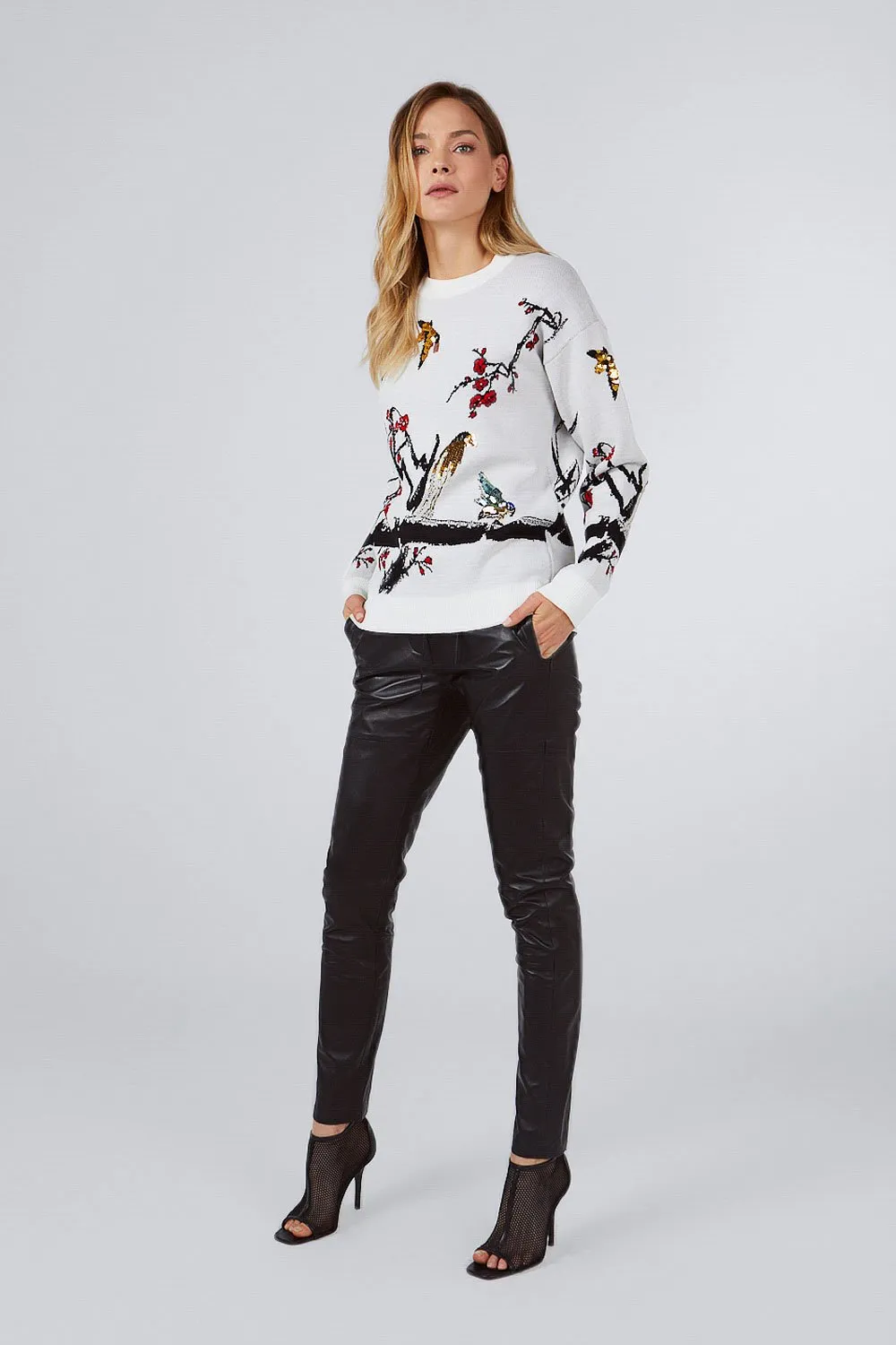 SEQUINED PULLOVER WITH BIRD