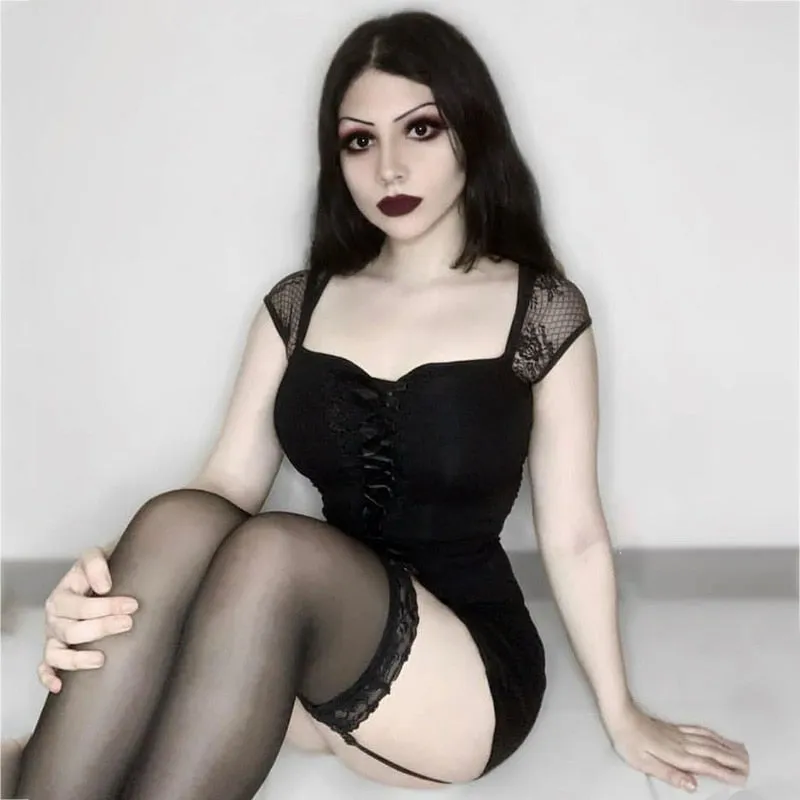 Sexy Black Gothic Semi Cropped Top