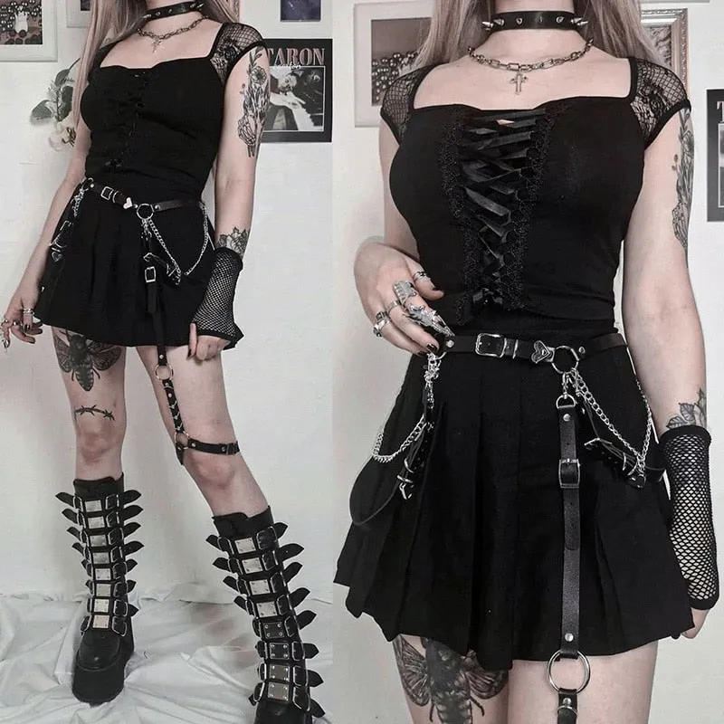 Sexy Black Gothic Semi Cropped Top