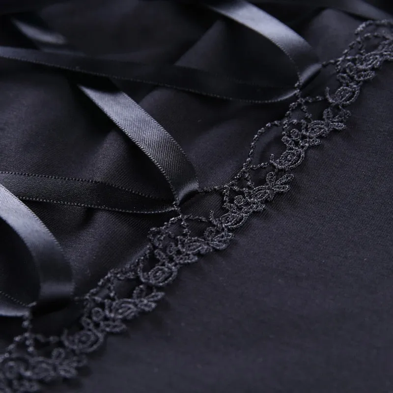 Sexy Black Gothic Semi Cropped Top