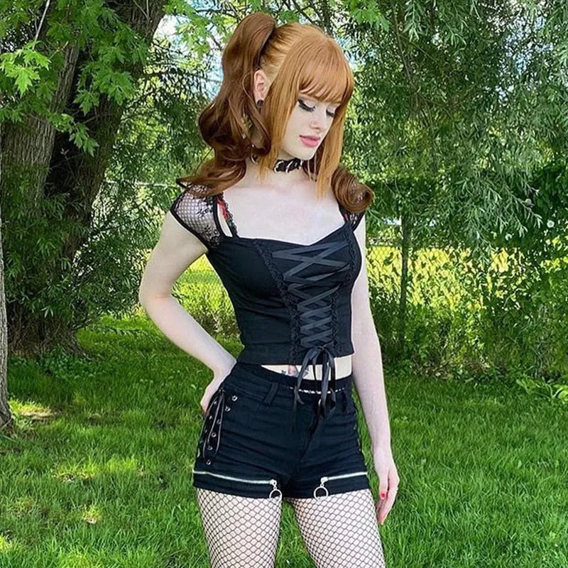 Sexy Black Gothic Semi Cropped Top