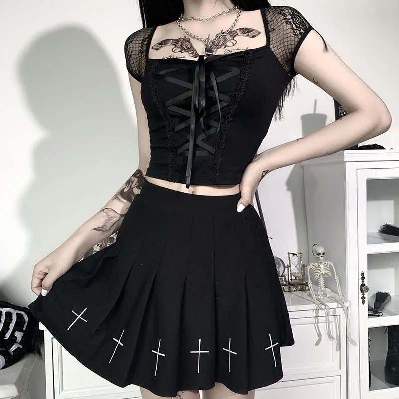 Sexy Black Gothic Semi Cropped Top