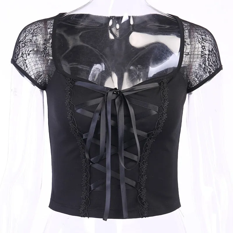 Sexy Black Gothic Semi Cropped Top