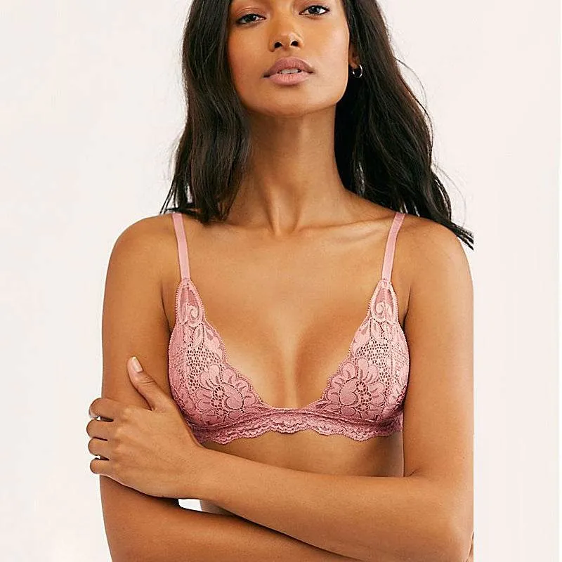 Sexy Lace Triangle Cup Bra Wireless Mesh Deep V Women's Bra Soft And Breathable
