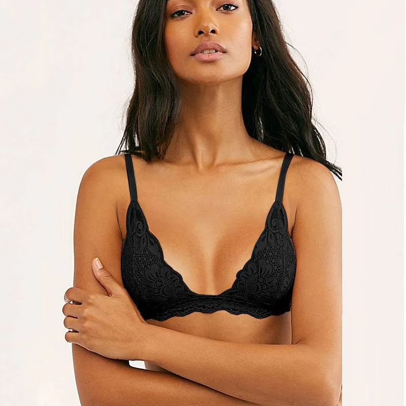 Sexy Lace Triangle Cup Bra Wireless Mesh Deep V Women's Bra Soft And Breathable