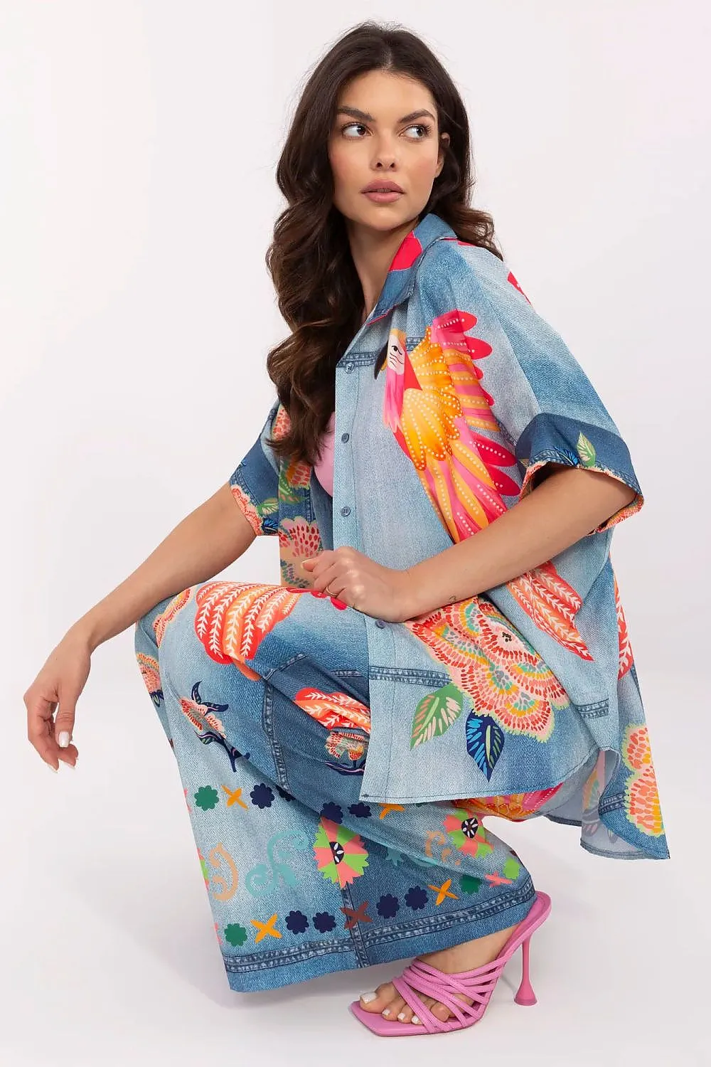 Short sleeve colorful print casual shirt