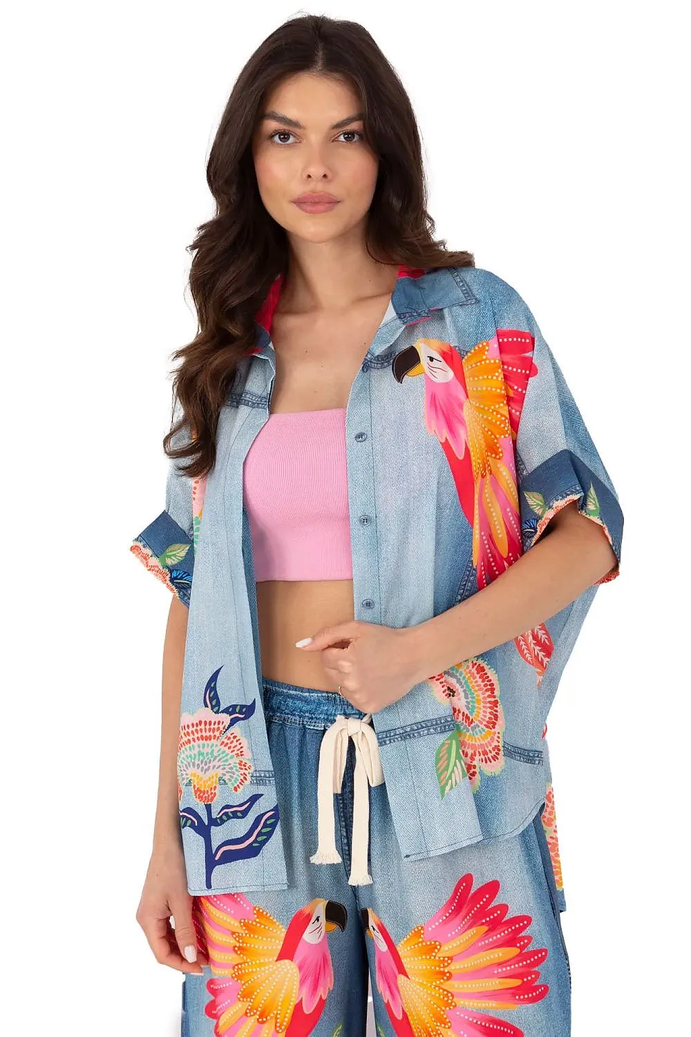 Short sleeve colorful print casual shirt