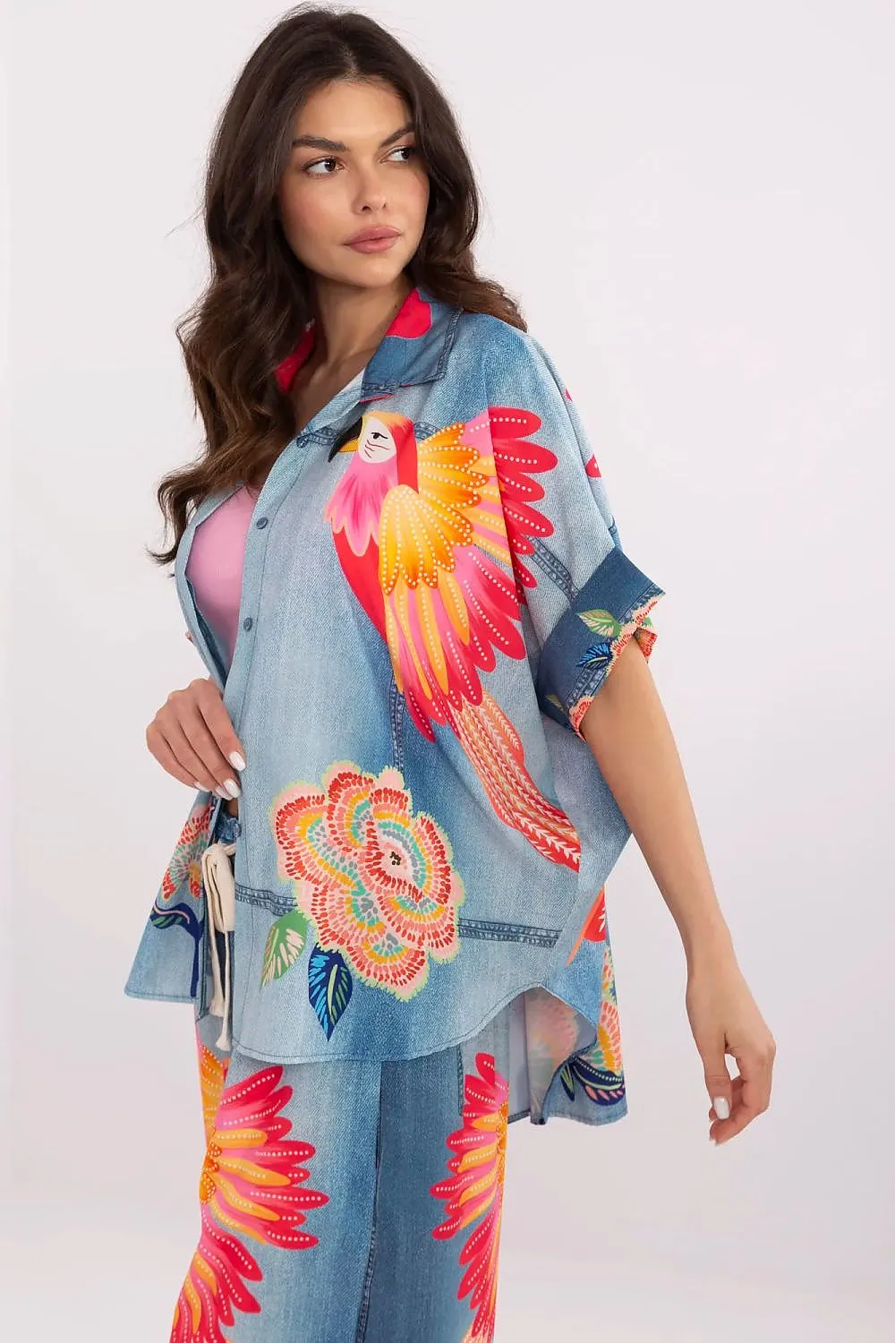 Short sleeve colorful print casual shirt