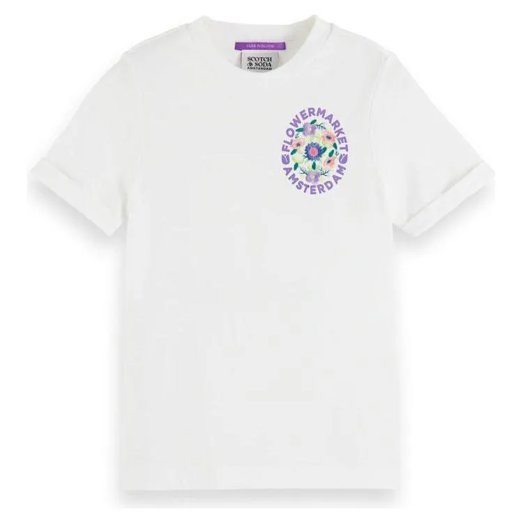 Slim Fit Floral-Embroidered T-Shirt - White