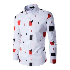 Slim Fitting Long Sleeve Geometric Print Casual Shirt