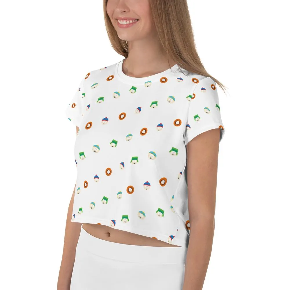 South Park Character Faces Women's All-Over Print Crop T-Shirt