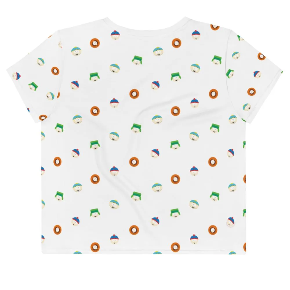 South Park Character Faces Women's All-Over Print Crop T-Shirt