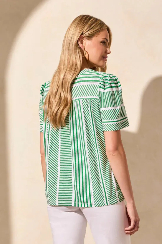 S/S Flare Top w/ Buttons - Kelly