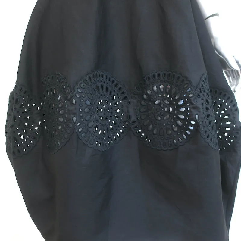 Stella McCartney Broderie Anglaise Puff Sleeve Dress Black Linen-Blend Size 42