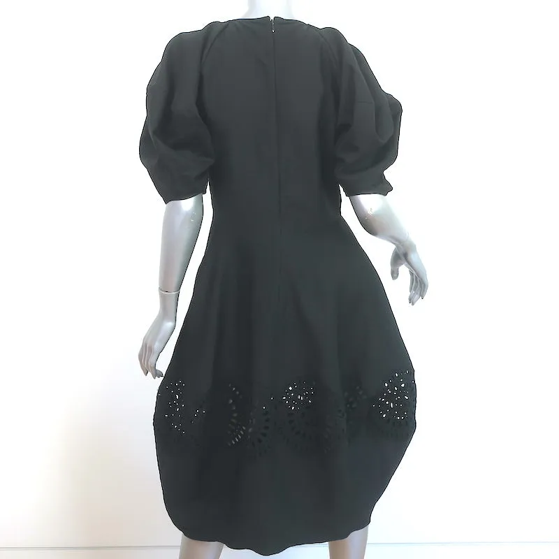 Stella McCartney Broderie Anglaise Puff Sleeve Dress Black Linen-Blend Size 42