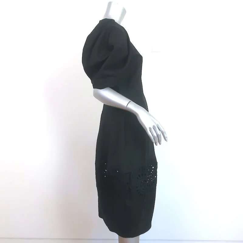 Stella McCartney Broderie Anglaise Puff Sleeve Dress Black Linen-Blend Size 42