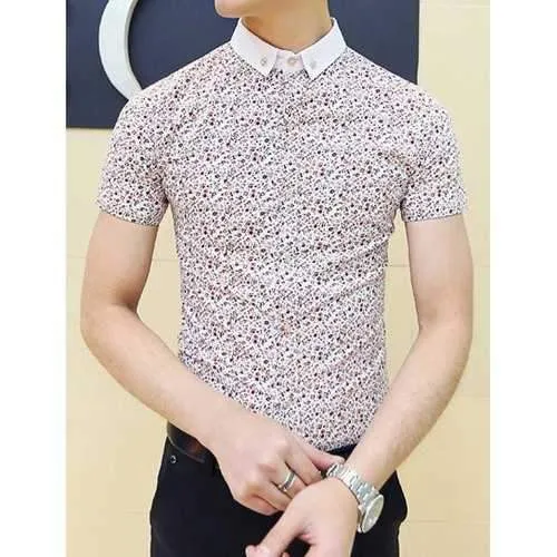 Stylish Shirt Collar Refreshing Floral Print Slimming Short Sleeve Polyester Shirt For Men - Red 2xl