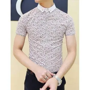 Stylish Shirt Collar Refreshing Floral Print Slimming Short Sleeve Polyester Shirt For Men - Red 2xl