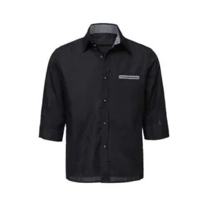Stylish Shirt Collar Slimming Hit Color Splicing Pocket Design Half Sleeve Cotton Shirt For Men - Black L