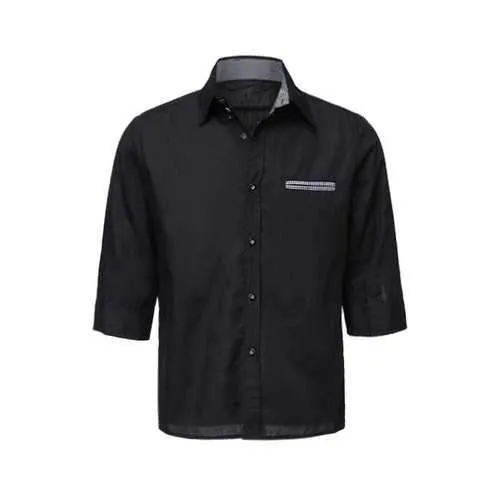 Stylish Shirt Collar Slimming Hit Color Splicing Pocket Design Half Sleeve Cotton Shirt For Men - Black L