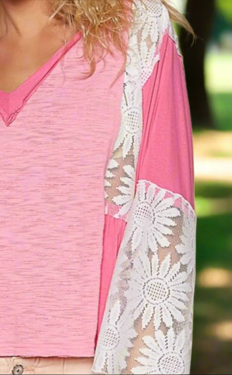 Stylish Women's Semi-Sheer Lace Blouse with V-Neck and Flare Sleeves