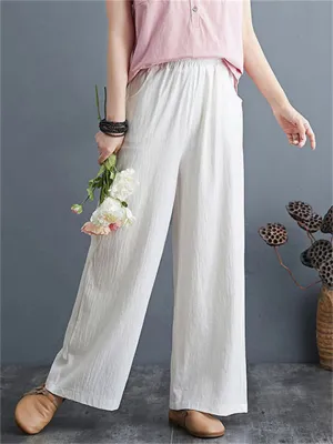 Summer Linen Blend High Rise Straight-Leg Pants for Women