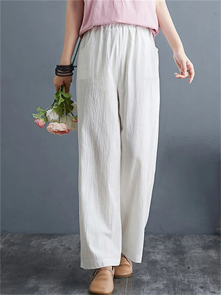 Summer Linen Blend High Rise Straight-Leg Pants for Women