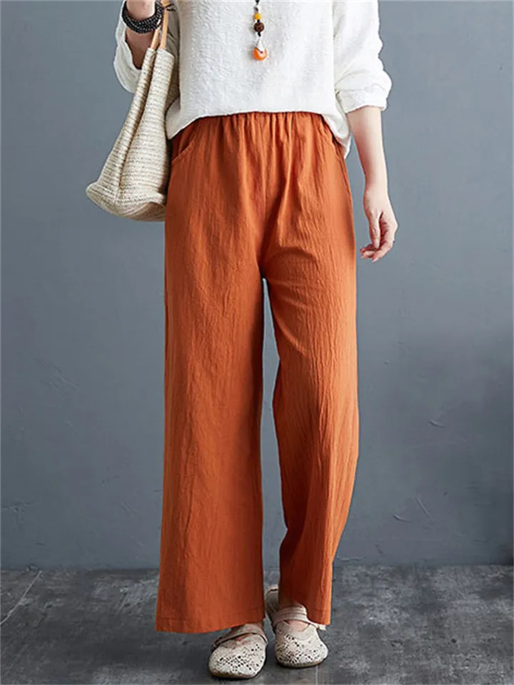 Summer Linen Blend High Rise Straight-Leg Pants for Women