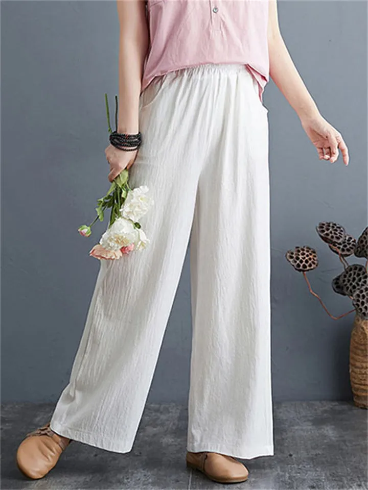 Summer Linen Blend High Rise Straight-Leg Pants for Women