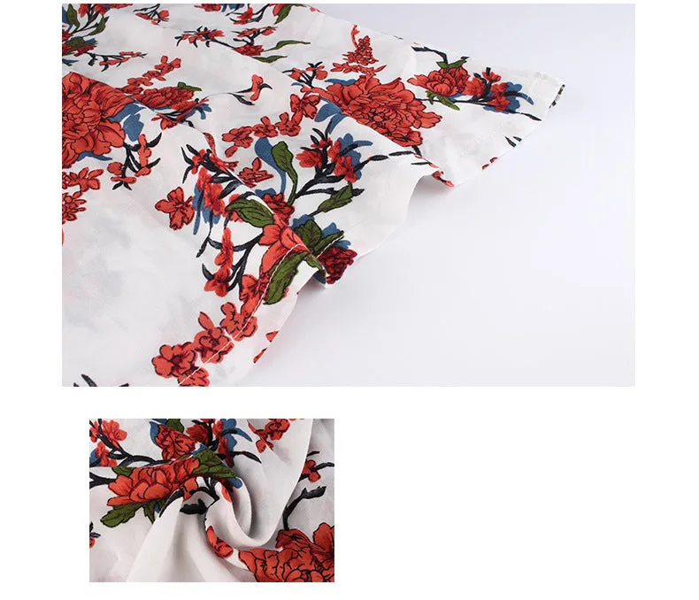 Summer New Lace Stitching Print Top Chiffon Shirt