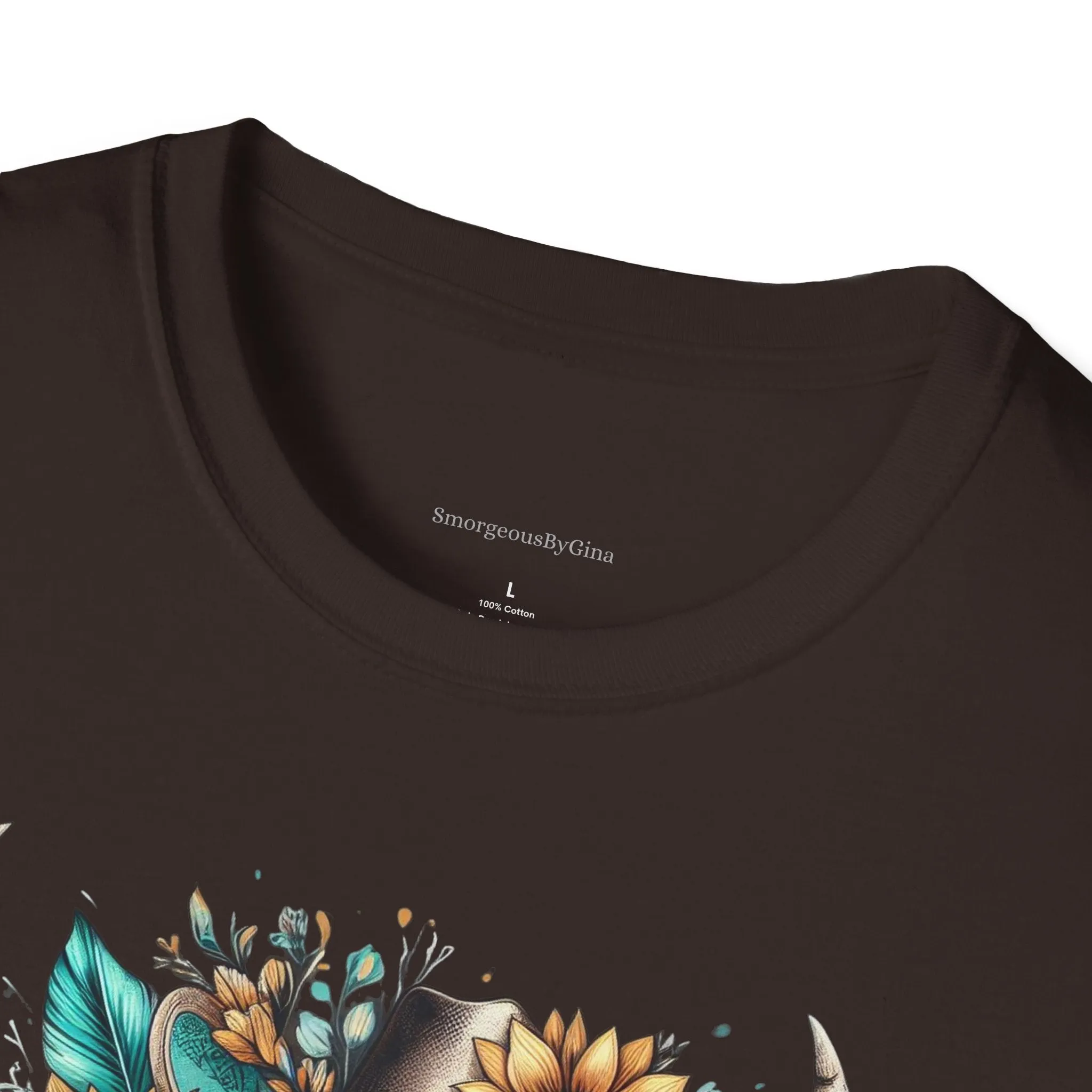 Sunflower, Skull, Turquoise, Longhorn Skull, Softstyle T-Shirt