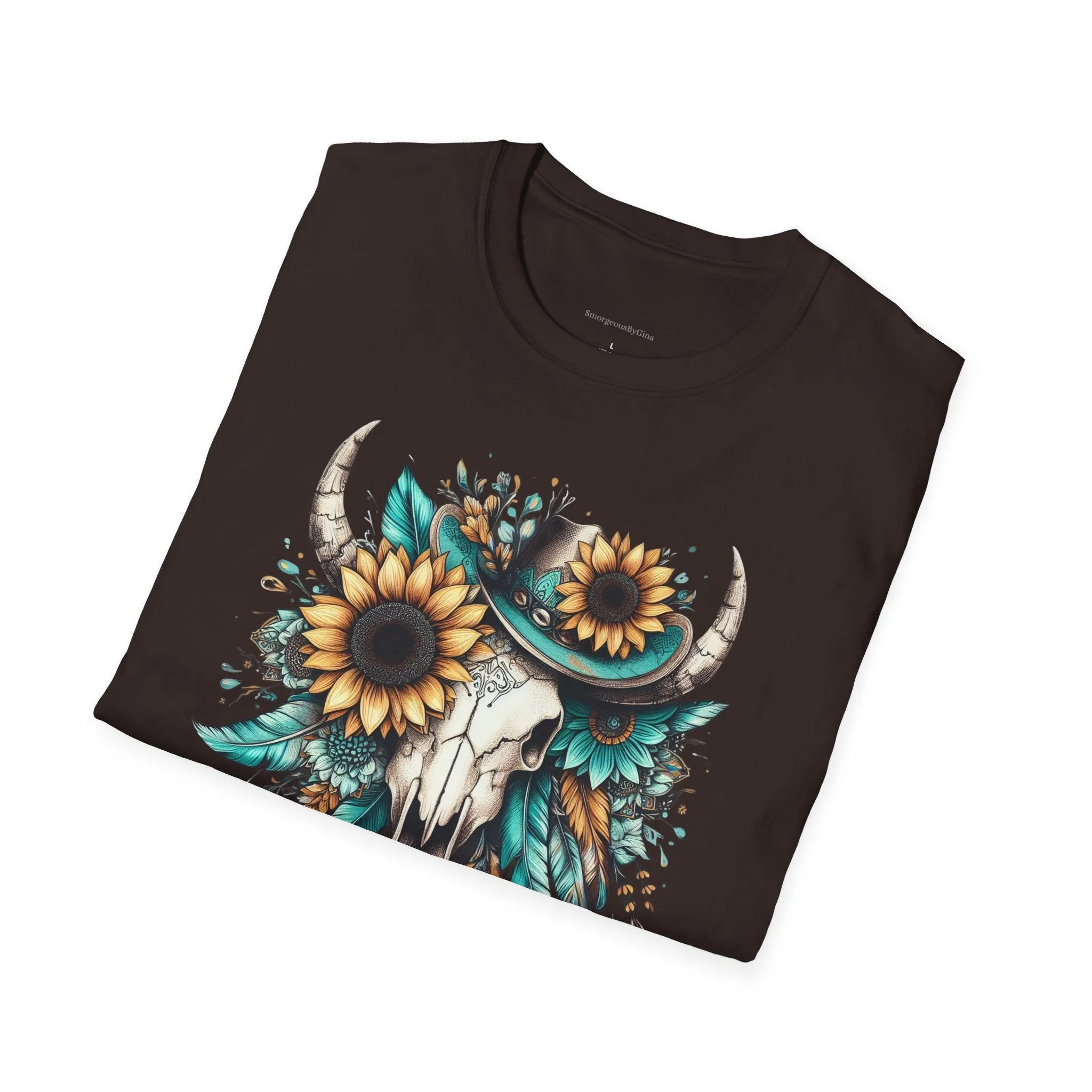 Sunflower, Skull, Turquoise, Longhorn Skull, Softstyle T-Shirt