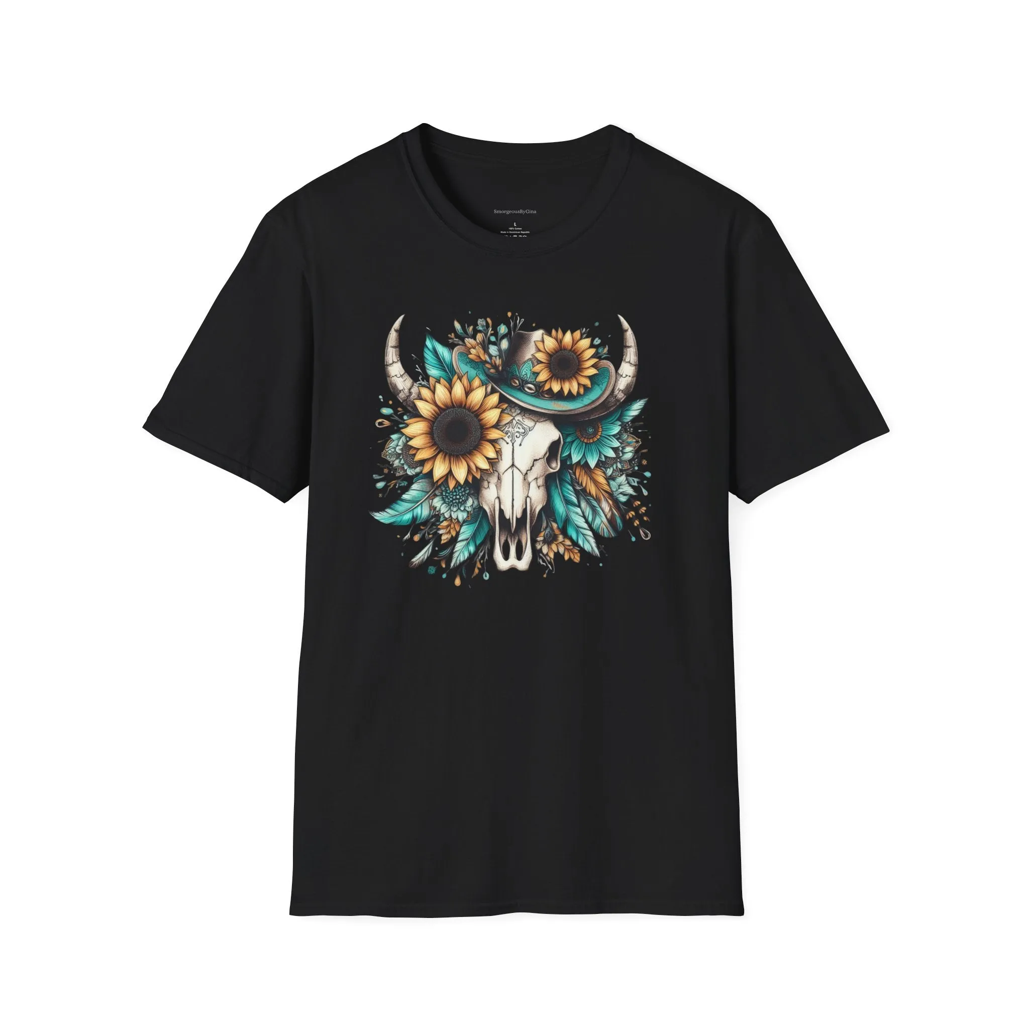 Sunflower, Skull, Turquoise, Longhorn Skull, Softstyle T-Shirt